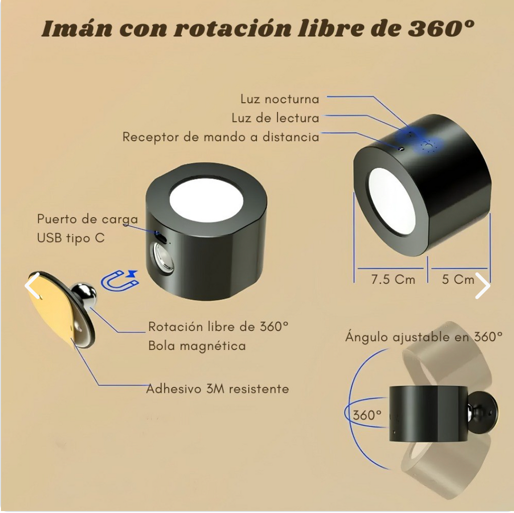 Lampara De Pared Magnetica Doble Luz Led